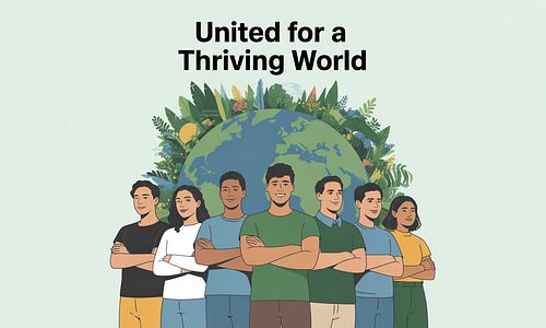 Figure 6: Diverse group (LGBTQ+ individuals and Global South representatives) collaborating for a healing planet.